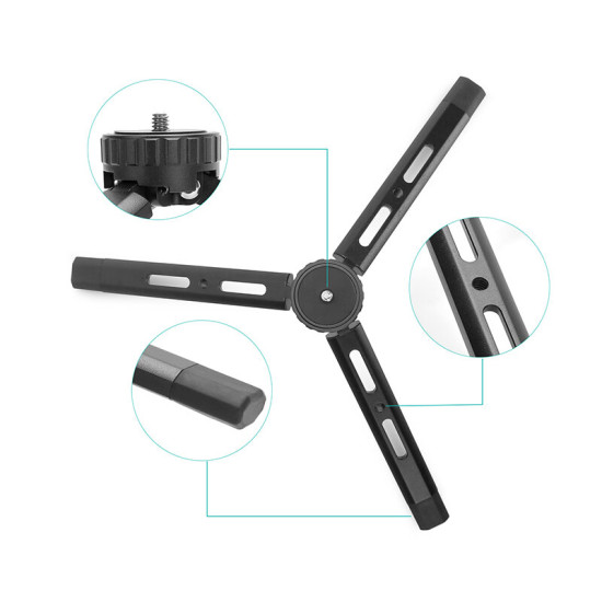 Mini Metal Tripod Four-height Adjustable Stand Portable Mount Bracket for Phone Camera Vlog Broadcasting