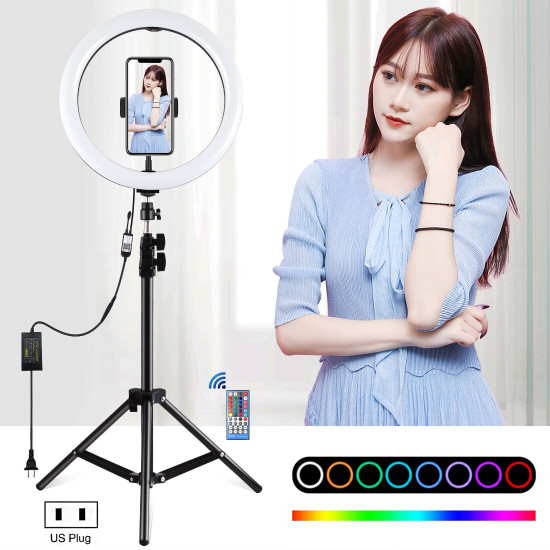 PULUZ PKT3050 11.8 inch RGBW Dimmable LED Ring Light for Vlogging Selfie Photography Video Broadcast Live with 110cm Tripod Mount - EU Plug