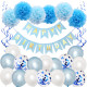 Happy Birthday Party Decoration Banner Bunting Balloons Background - Black