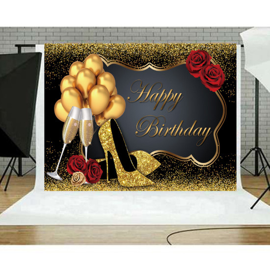 5x3FT 7x5FT 9x6FT High Heel Glass Golden Balloon Birthday Theme Photography Backdrop Background Studio P - K10 Pro