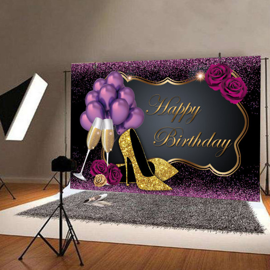 5x3FT 7x5FT 9x6FT High Heel Glass Purple Balloon Studio Birthday Photography Backdrops Background - A