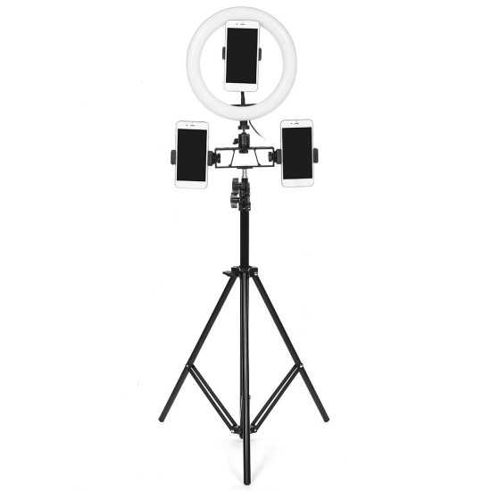 26cm LED Ring Light 3 Color 10 Brightness Dimmable Fill Light with Tripod Stand Dual Phone Clip for Youtube Live Stream Tiktok Broadcast - 50cm