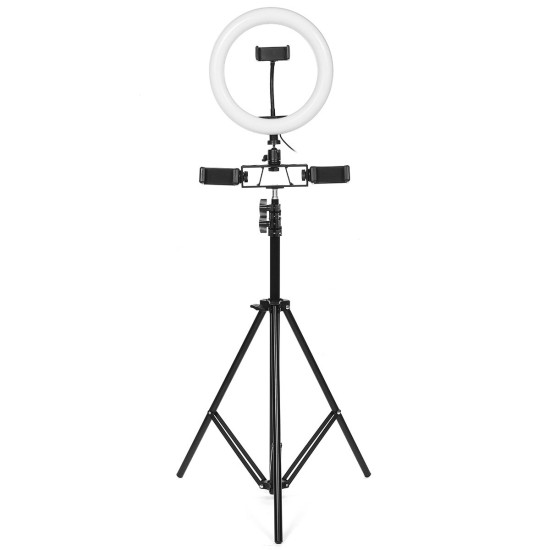 26cm LED Ring Light 3 Color 10 Brightness Dimmable Fill Light with Tripod Stand Dual Phone Clip for Youtube Live Stream Tiktok Broadcast - 50cm