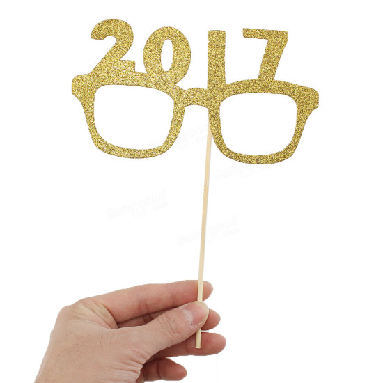 12Pcs Happy New Year Eve Party Photo Booth DIY Mask Mustache Stick Props