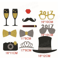 12Pcs Happy New Year Eve Party Photo Booth DIY Mask Mustache Stick Props