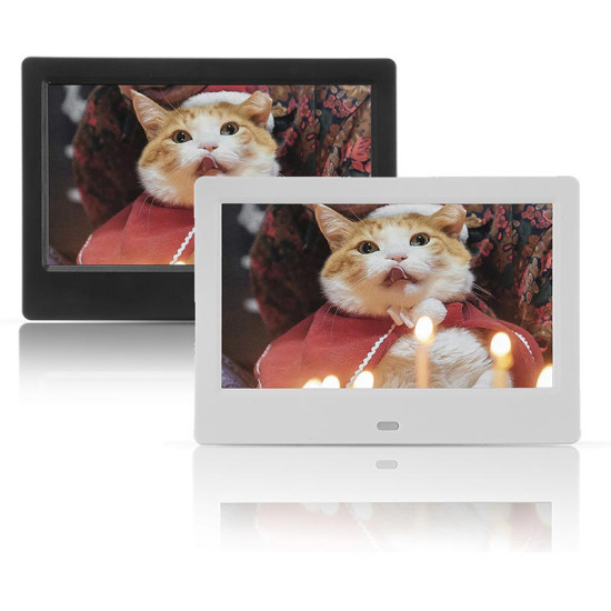 7 Inch 16:9 HD Digital Photo Frame Album Holder Stand Home Decor with Remote Control - White