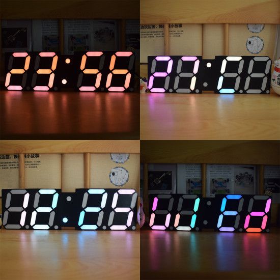 High-Brightness LED Large Size Font RGB Rainbow Color Desktop Digital Tube DIY Alarm Clock Wall Decoration Living Room LED Clock Module Set - Unsoldered Version