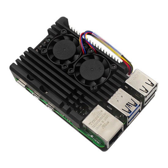 Passive Dissipation Metal Case for Raspberry Pi 5 5B Aluminum Alloy Shell with Dual Cooling Fan