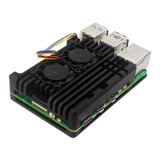 Passive Dissipation Metal Case for Raspberry Pi 5 5B Aluminum Alloy Shell with Dual Cooling Fan