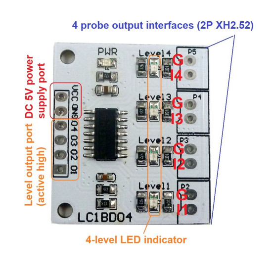 LC1BD04 DC5V 4 Digital Water Level Indicator Board Water Tower Liquid Level Sensor Controller Module Support for UNO/NANO - Without Pin