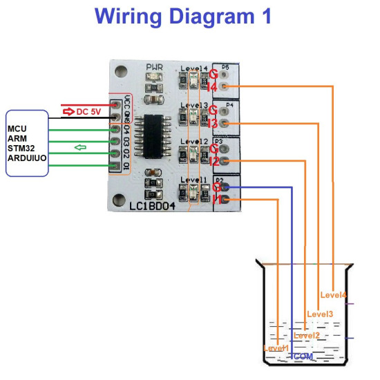 LC1BD04 DC5V 4 Digital Water Level Indicator Board Water Tower Liquid Level Sensor Controller Module Support for UNO/NANO - Without Pin