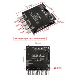 ZK-ST21 2.1 Channel Bluetooth Amplifier Board 100W+100W+200W Subwoofer TPA3221 Support Bluetooth AUX U Disk Sound Card - No Shell