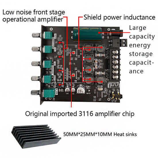 ZK-TB21 TPA3116D2 bluetooth 5.0 Subwoofer Amplifier Board 50WX2+100W 2.1 Channel Power Audio Stereo Bass AMP