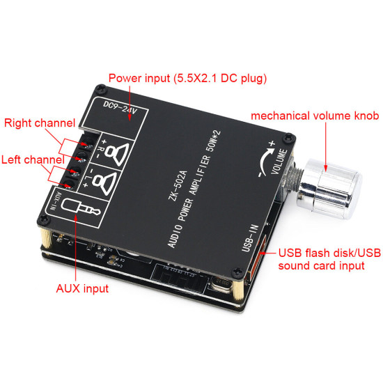 ZK-502A Bluetooth Audio Digital Power Amplifier Board Module 2.0 Stereo Dual Channel 50W + 50W