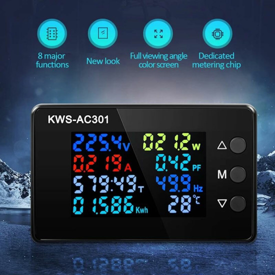 KWS-AC301 8 in1 Voltmeter Ammeter AC 50-300V Power Energy Meter LED Digital AC Wattmeter Electricity Meter 0-100A - AC301-20A