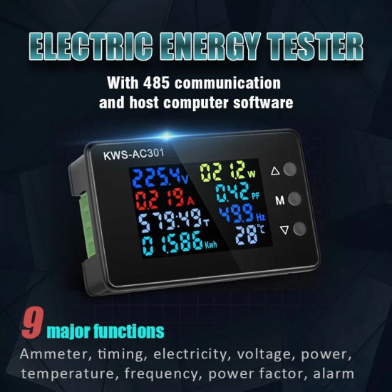 KWS-AC301 8 in1 Voltmeter Ammeter AC 50-300V Power Energy Meter LED Digital AC Wattmeter Electricity Meter 0-100A - AC301-20A