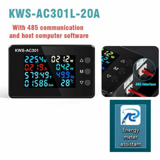 KWS-AC301 8 in1 Voltmeter Ammeter AC 50-300V Power Energy Meter LED Digital AC Wattmeter Electricity Meter 0-100A - AC301-20A